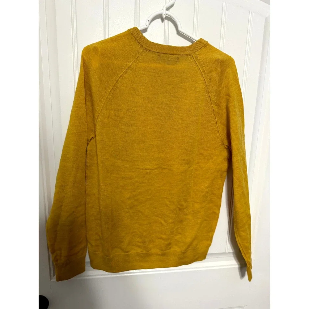Banana Republic Sweater Mens Medium Mustard Yellow 100% Merino Wool Raglan Crew